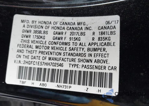 2017 Honda Civic Si z USA, uszkodzony, nr VIN 2HGFC1E57HH702546